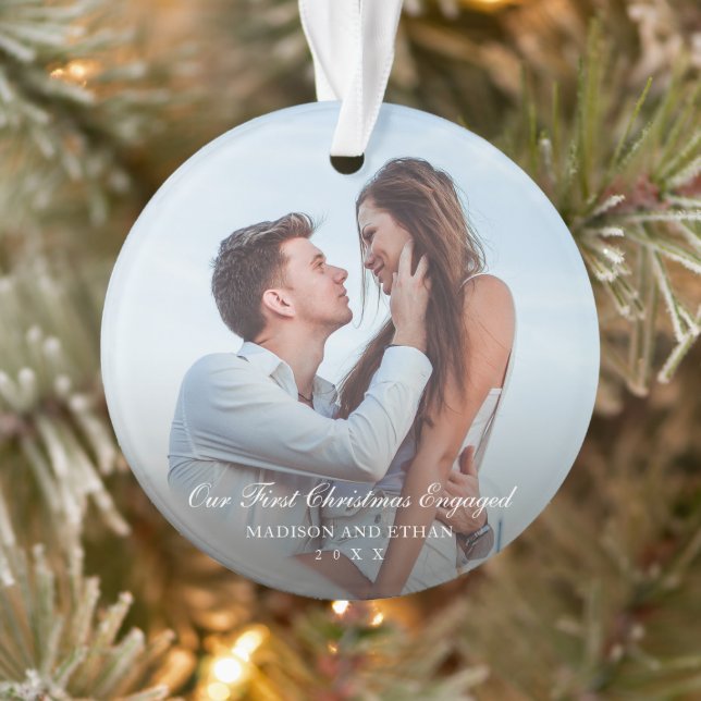 Elegant Photo Our First Christmas Engaged Ornament (Tree)