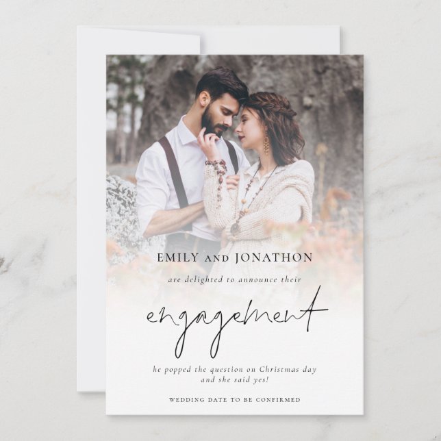 Elegant Photo Overlay Engagement Announcement (Front)
