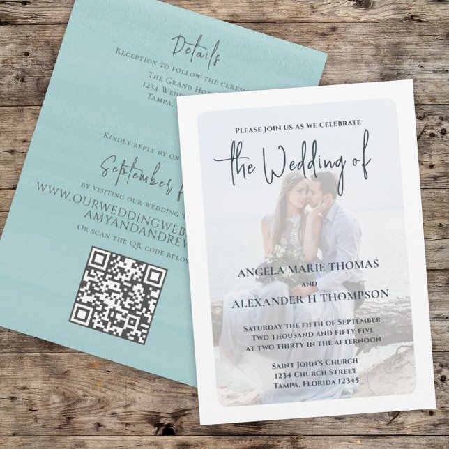 Elegant Photo Overlay QR Code Sea Turquoise Beach Invitation (Creator Uploaded)