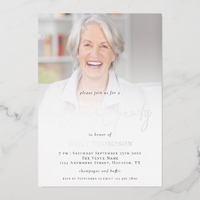 Elegant Photo Overlay Retirement Party Luxury Real (Front)