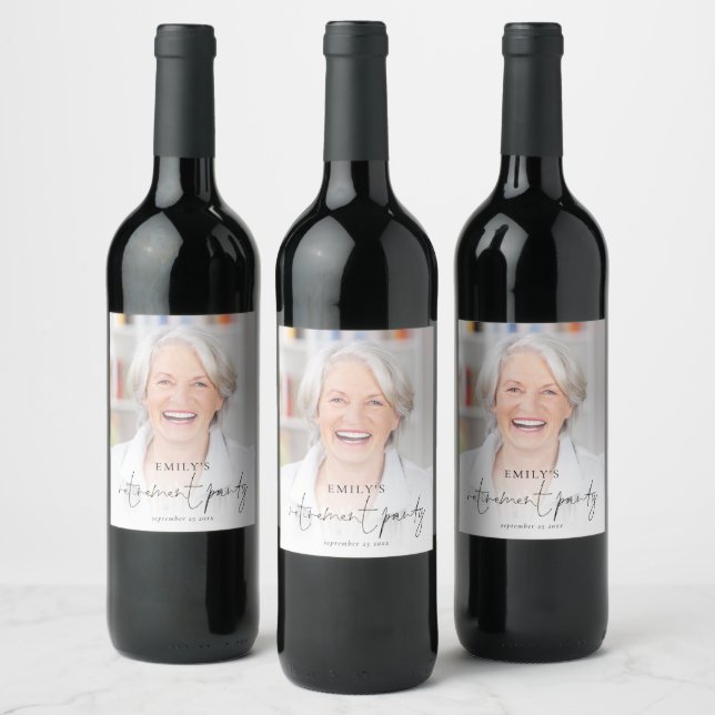 Elegant Photo Overlay Retirement Party Wine Label (Bottles)