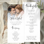 Elegant Photo Overlay Script Wedding Program Invitation<br><div class="desc">Printable digital download or printed Elegant Photo Overlay Script Wedding Program. Contemporary elegance with your photo to the top edge behind a graduated tint layer with the text partially overlaid on top. Simply replace the sample image with your own and easily personalise the words to your own details.</div>