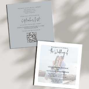Elegant Photo Overlay Simple Dusty Blue QR Code Invitation