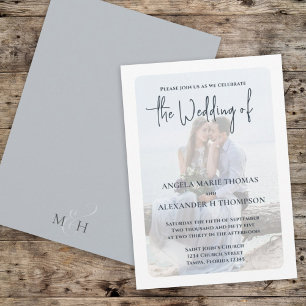 Elegant Photo Overlay Simple Minimalist Dusty Blue Invitation
