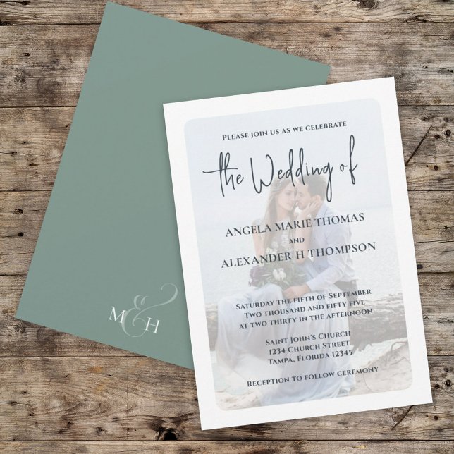 Elegant Photo Overlay Simple Minimalist Green Invitation (Creator Uploaded)