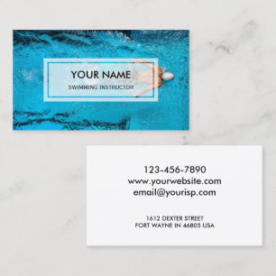 Elegant Photo Overlay Swimming Instructor Business Card