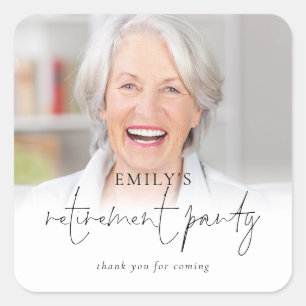 Elegant Photo Overlay Thank You Retirement Party   Square Sticker