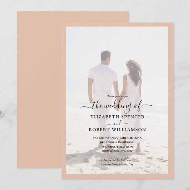 Elegant Photo Peach Wedding Invitation (Front/Back)