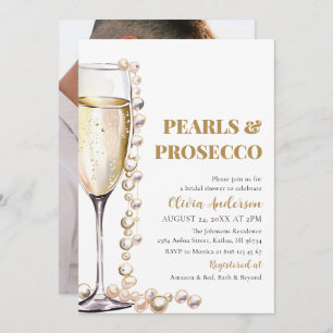 Elegant Photo Pearls and Prosecco Bridal Shower Invitation