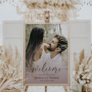 Elegant Photo Pink & Black Welcome to our Wedding  Poster