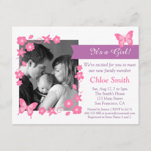 Elegant Photo Pink butterfly baby shower party Invitation