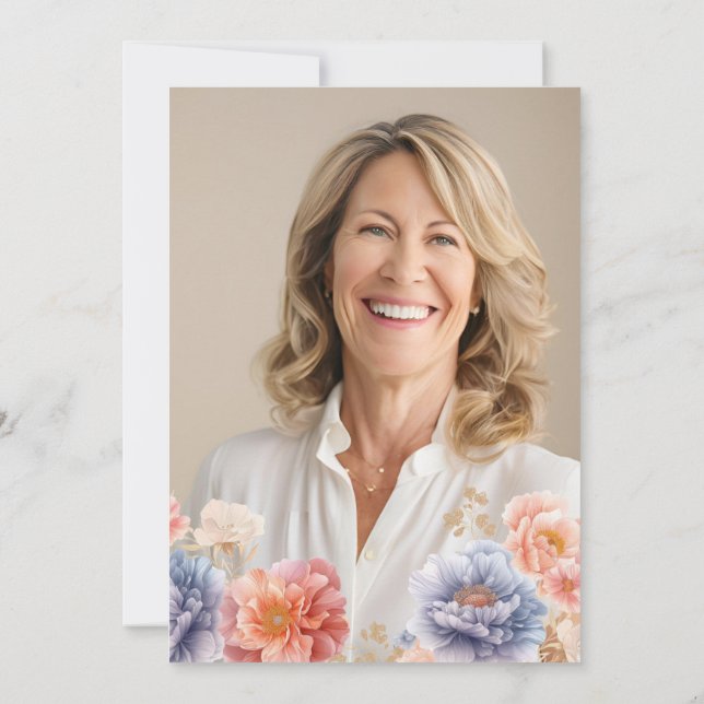 Elegant Photo Pink Floral 50th Birthday Invitation (Back)