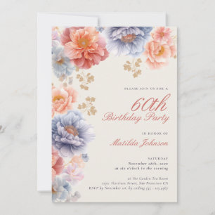 Elegant Photo Pink Floral 60th Birthday Invitation