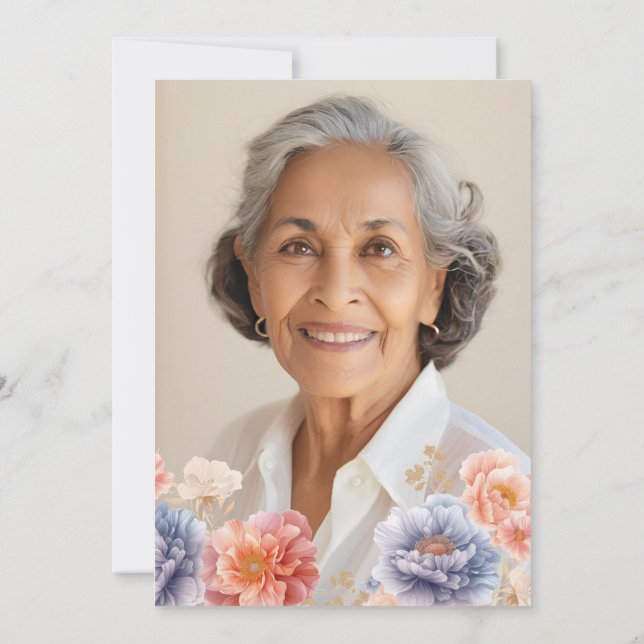 Elegant Photo Pink Floral 70th Birthday Invitation (Back)