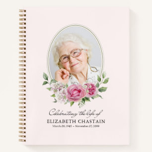 Elegant Photo Pink Floral Funeral Memorial Notebook
