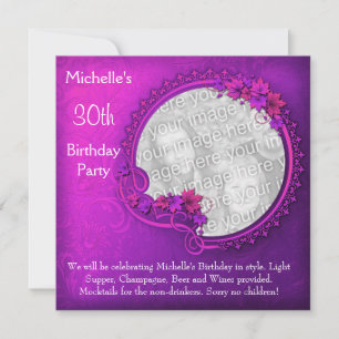 Elegant Photo Pink Purple Floral 30th Birthday Invitation