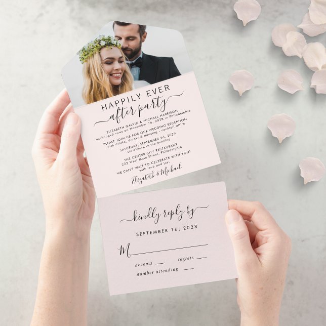 Elegant Photo Pink Wedding Reception All In One Invitation (Creator Uploaded)