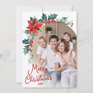 Elegant Photo Poinsettia Floral Arch Christmas Holiday Card