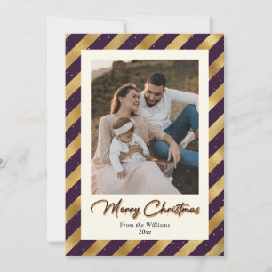 Elegant Photo Purple and Gold Merry Christmas Holiday Card