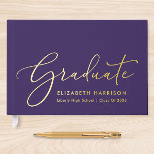 Elegant Photo Purple Graduation Party Guest Book
