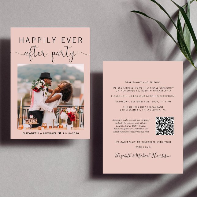 Elegant Photo QR Code Blush Wedding Reception Invitation (Creator Uploaded)