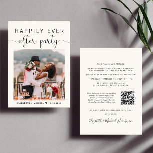 Elegant Photo QR Code Cream Wedding Reception Invitation