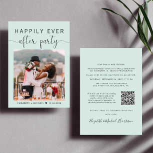 Elegant Photo QR Code Mint Wedding Reception Invitation