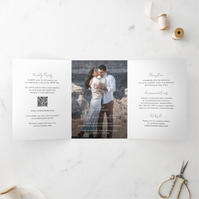 Elegant Photo QR Code Modern Wedding Tri-Fold Invitation (Inside)