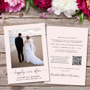 Elegant Photo QR Code Pink Wedding Reception Invitation
