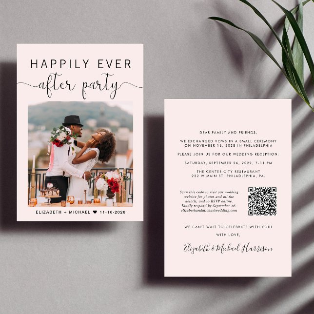 Elegant Photo QR Code Pink Wedding Reception Invitation (Creator Uploaded)