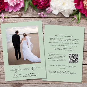 Elegant Photo QR Code Sage Wedding Reception Invitation