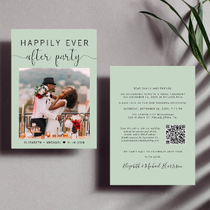 Elegant Photo QR Code Sage Wedding Reception Invitation