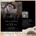 Elegant Photo QR Code Script Wedding Black Invitation<br><div class="desc">Elegant Photo QR Code Script Wedding Black. With a QR code to your wedding website on the back so your guests can RSVP and see all the details online without the need for separate enclosures. Your QR code will be automatically generated to update the sample code in the design, when...</div>