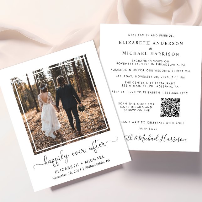 Elegant Photo QR Code Wedding Reception Invitation (Creator Uploaded)