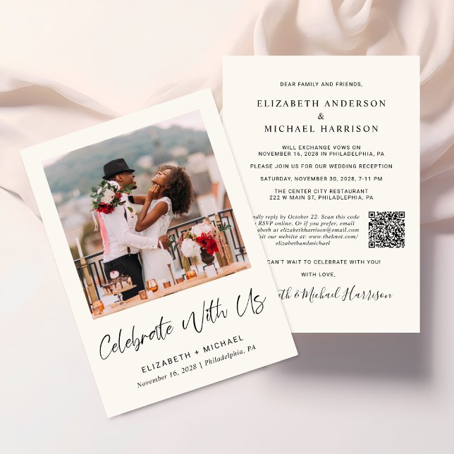 Elegant Photo Qr Code Wedding Reception Invitation (Upload your photo and input your wedding website address to create a QR code)