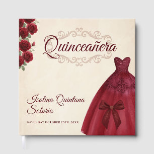 Elegant Photo Quinceanera 15th birthday Burgundy Guest Book