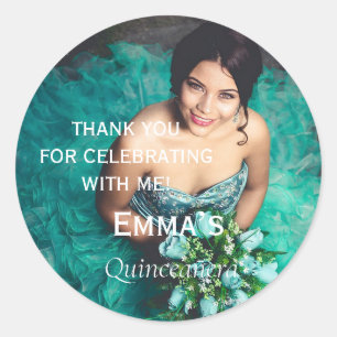 Elegant Photo Quinceañera Thank You  Classic Round Sticker