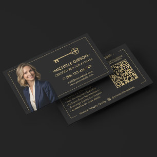 Elegant Photo Realtor Key Mortgage Broker Black Business Card