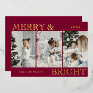 Elegant Photo   Red Merry and Bright Christmas Foil Holiday Card