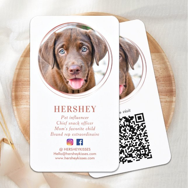 Elegant Photo Rose Gold Dog Pet Social Media Business Card (Creator Uploaded)