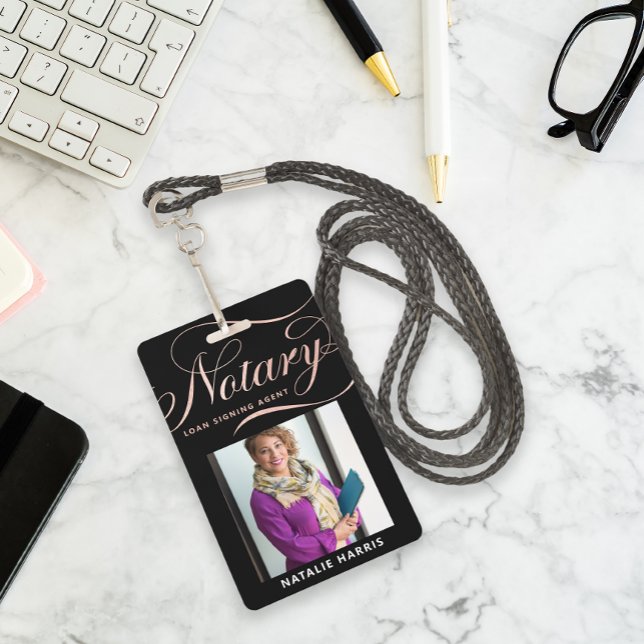Elegant Photo Rose Gold Notary Loan Agent   ID Badge (Creator Uploaded)