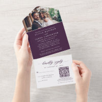 Elegant Photo RSVP QR Code Purple Violet Wedding