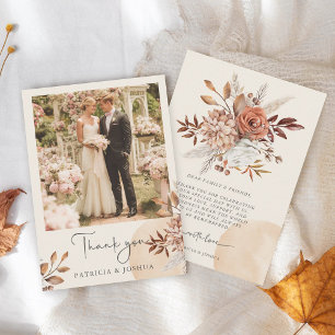 Elegant Photo Rustic Autumn Wedding Thank You Card