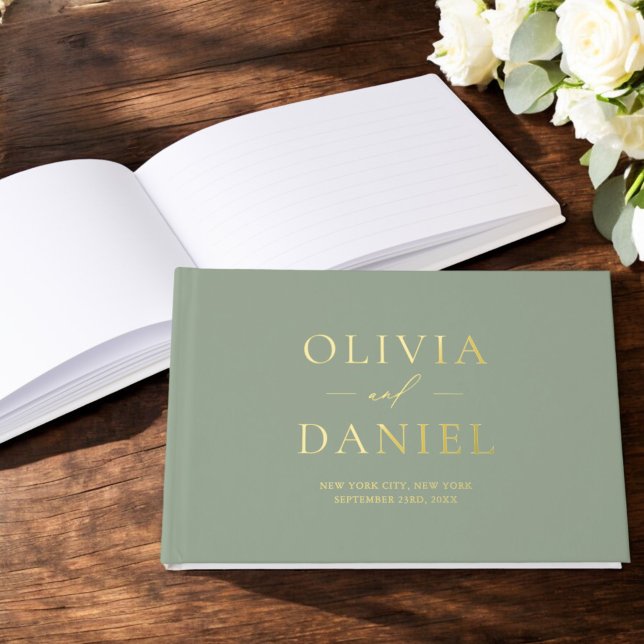 Elegant Photo Sage Green Gold Modern Minimalist Guest Book (Creator Uploaded)