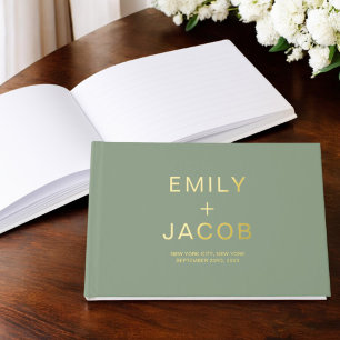 Elegant Photo Sage Green Gold Modern Minimalist Guest Book