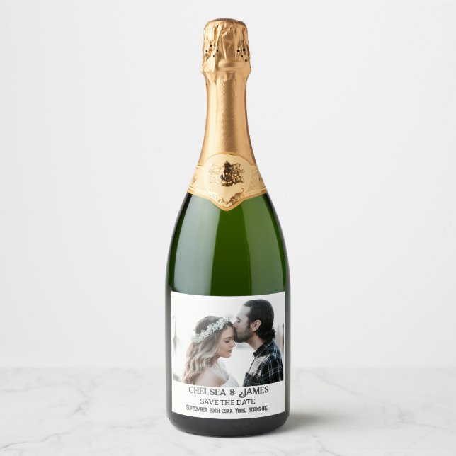 Elegant Photo Save The Date Custom   Sparkling Wine Label (Front)