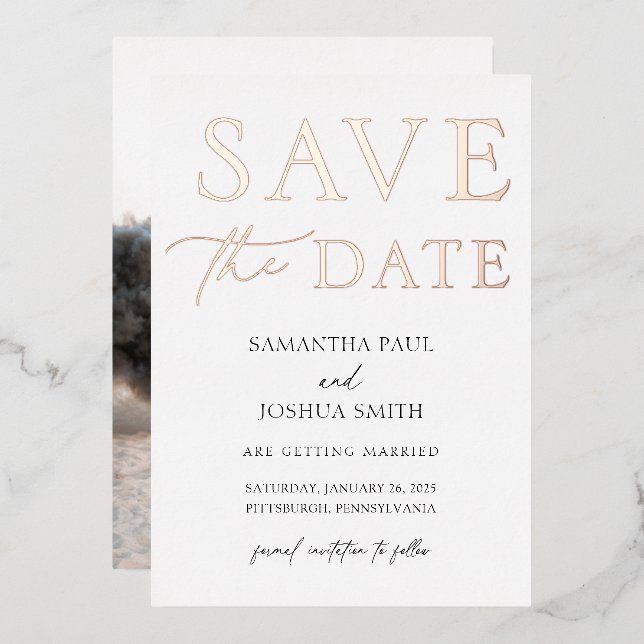 Elegant Photo Save the Date Foil Invitation (Front/Back)
