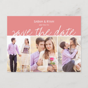 Elegant Photo Save the Date Pink Stripe Postcard