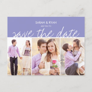 Elegant Photo Save the Date Purple Stripe Postcard