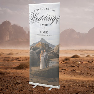 Elegant Photo Script Calligraphy Wedding Welcome Retractable Banner